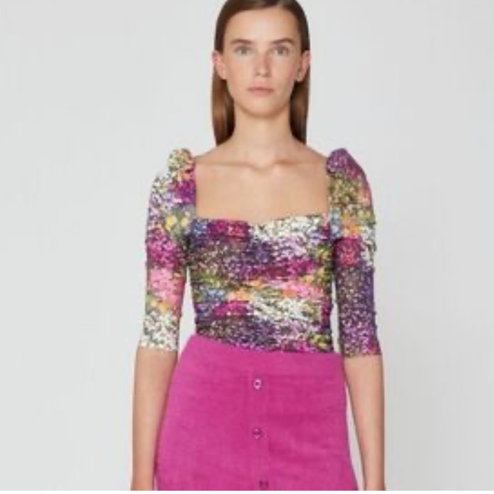 NWOT ROTATE by Birger Christensen Printed Stretch Nylon Frejia Top, size US 10